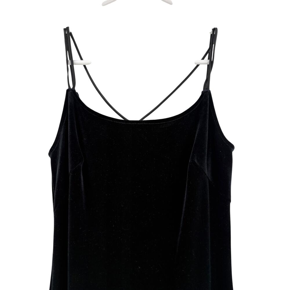 VINTAGE Velvet Slipdress Maxi Gown Size S Cross Straps Slip Black - Picture 3 of 6